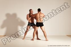 Underwear Fighting Man - Man White Muscular Short Brown Multi angles poses Academic